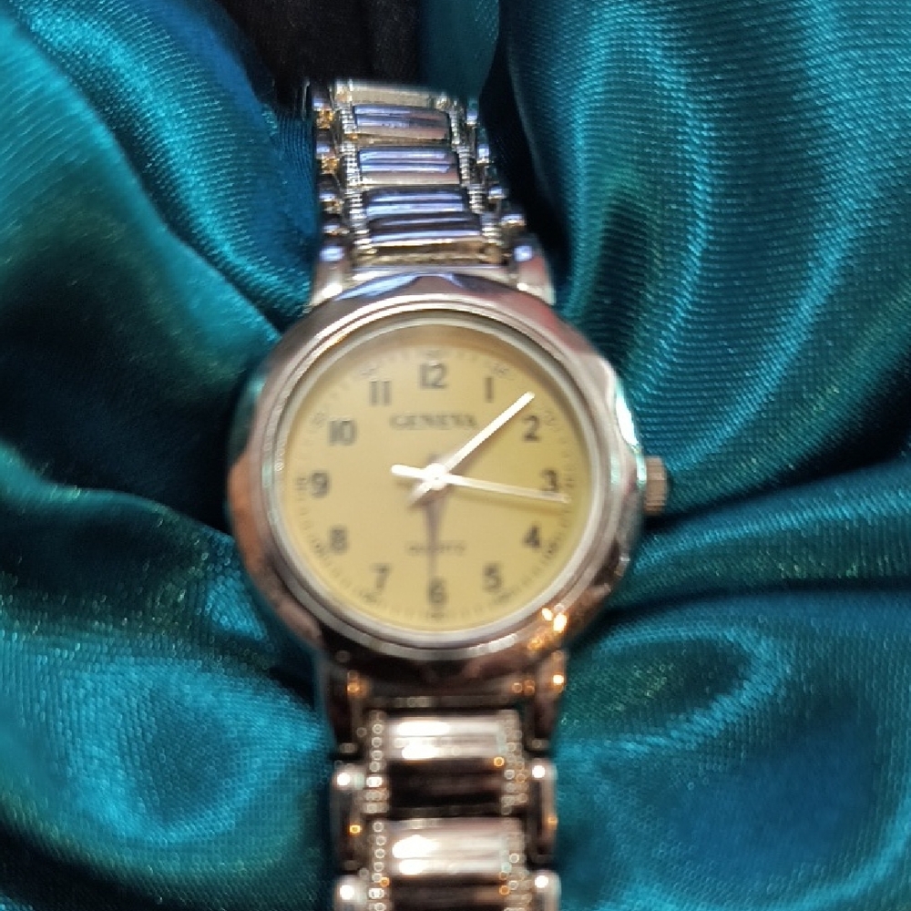 Geneva Silver Watch with Beige Dial